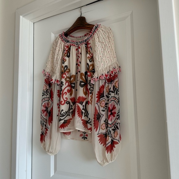 Farm Rio Cream Cashew Mandala Embroidered Blouse - Picture 5 of 7